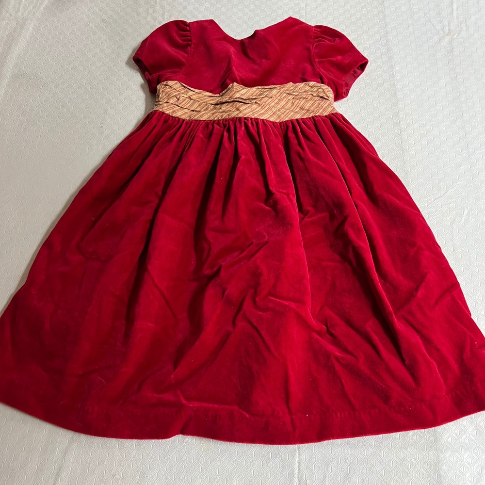 Vintage Laura Ashley Girls Size 5 Red Velvet Holiday Dress Plaid Sash 90s Dress